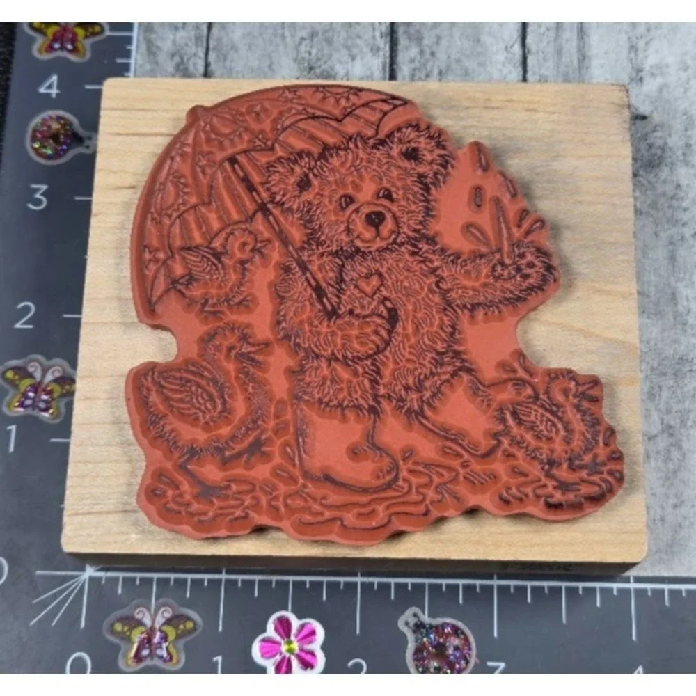 PSX Designs Teddy Bear Rain Ducks K2646 Rubber Stamp Wood #C13